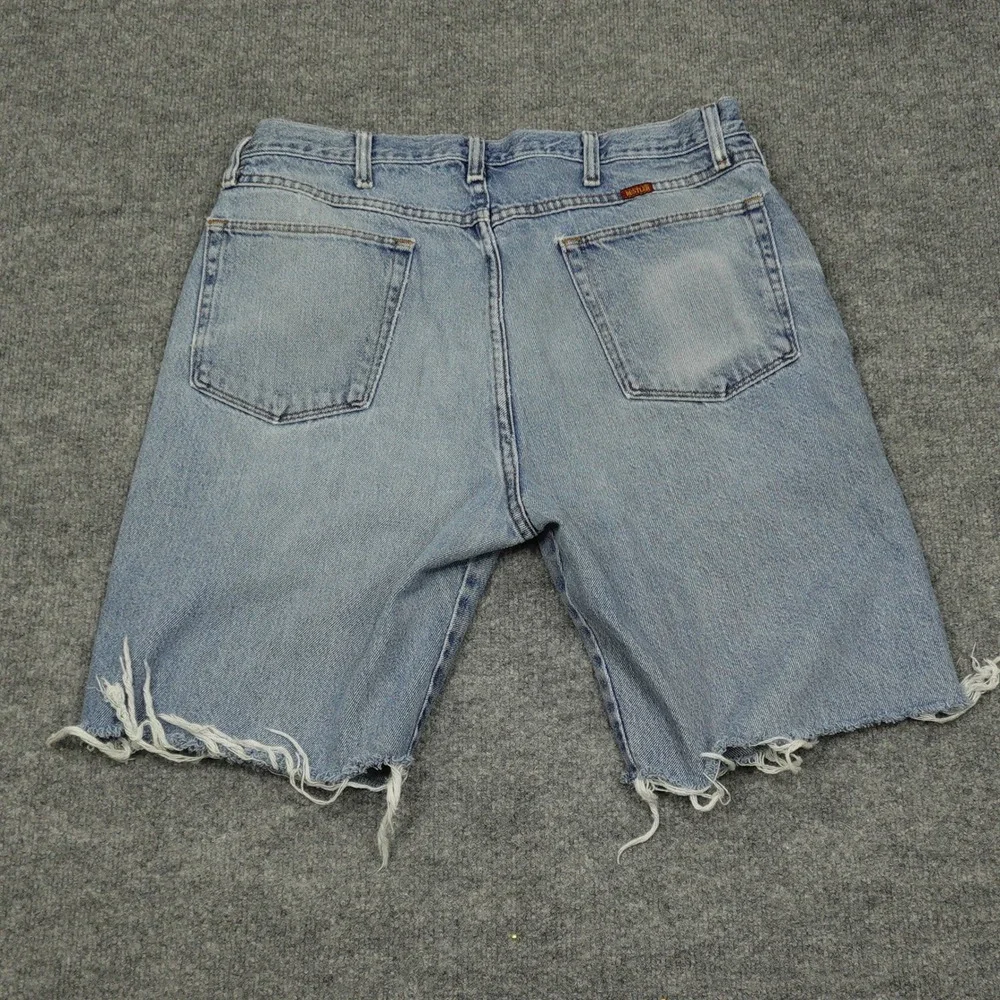 Vintage Rustler Shorts Men 36 Blue Denim Cut Off Raw Frayed Hem Light Wash Jorts
